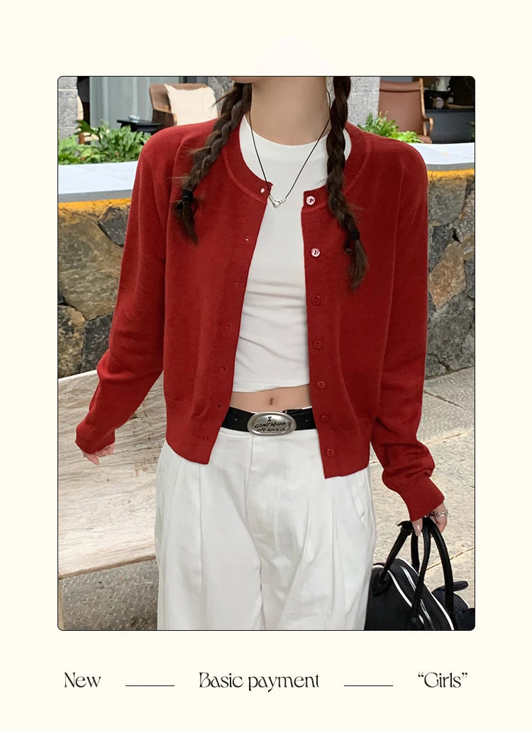 Cardigans tricotés à manches longues et col rond pour femme, pulls doux et solides, collection automne-hiver 2025