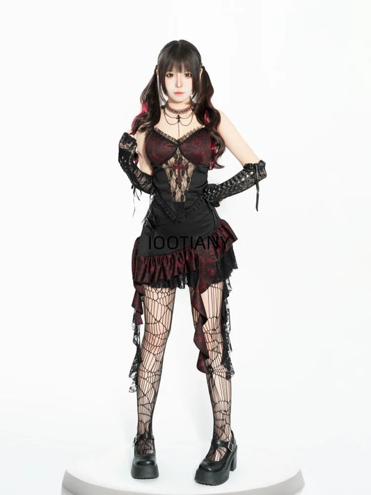 Déguisement de danse sexy pour fille, haut à bretelles croisées noires, jupe irrégulière, ourlet, costume de sœur, nouveauté 2025