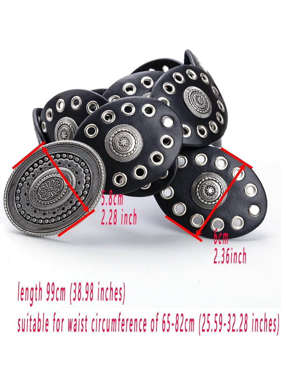 Ceintures pour femmes, style cow-girl, style cowboy, Ćillets ovales en PU Ă©vidĂ©s, style punk, accessoire de dĂ©coration de taille rĂ©tro, ceinture sur vĂȘtements