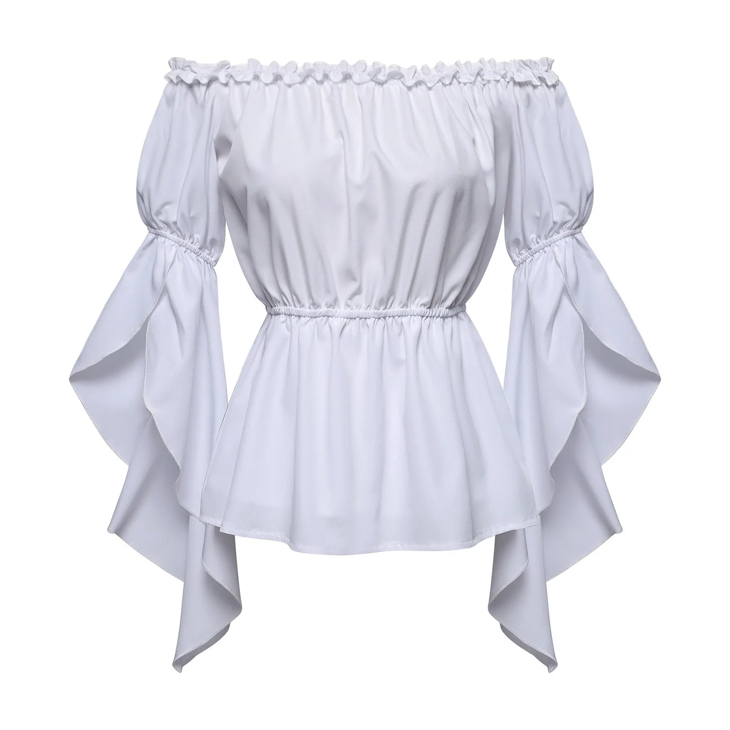 Chemises à volants Renaissance pour femmes, chemisier plissé à manches froissées, épaules dénudées, col bateau, chemise médiévale, chemise victorienne