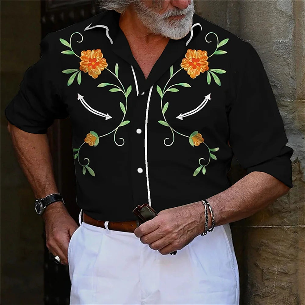 Chemise de style occidental pour hommes, motif d'instrument de musique, imprimĂ© bouton Ă  manches longues de rue, vĂȘtements de sport de rue Ă  la mode
