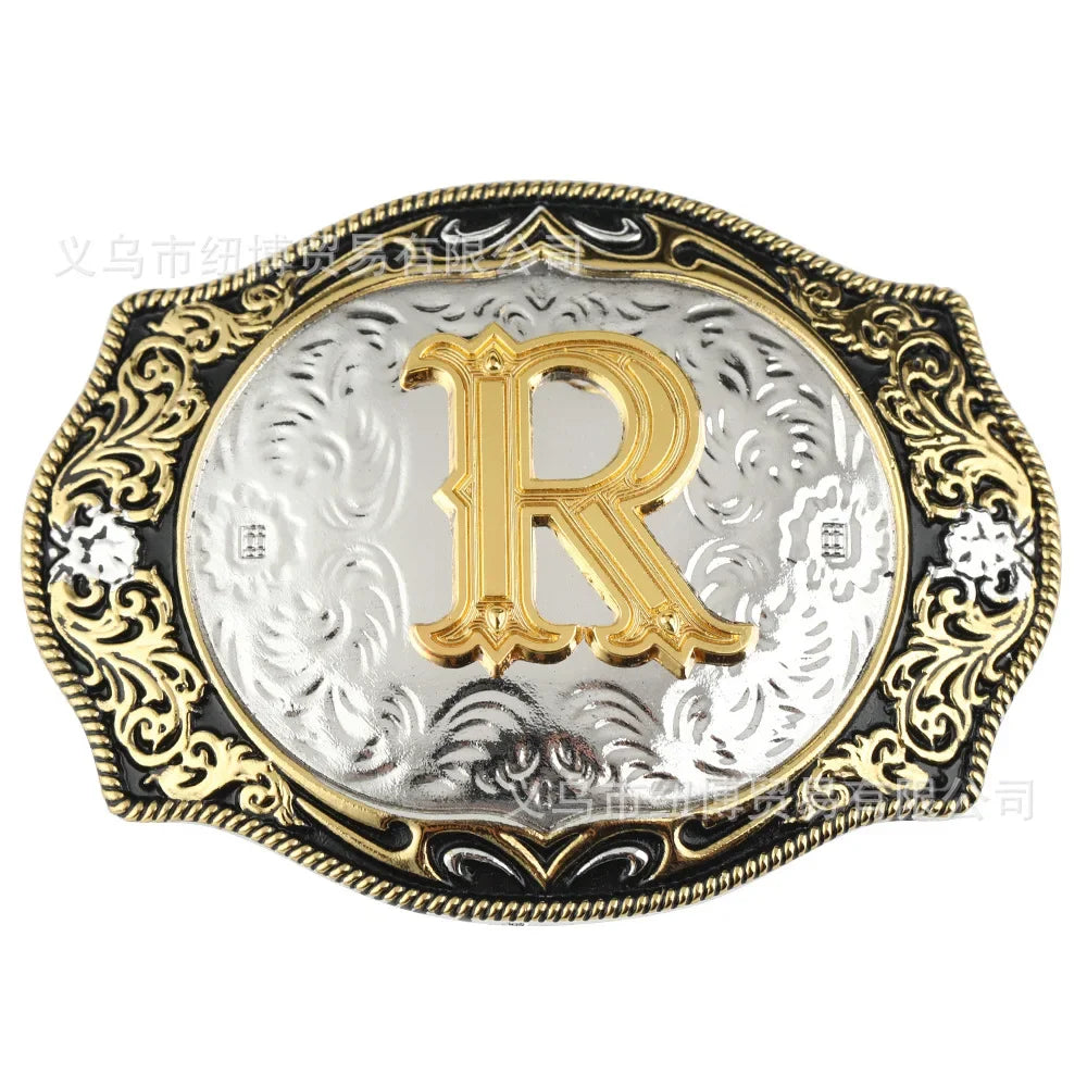 Boucle de ceinture avec lettres de A à Z, accessoires en alliage doré, style denim occidental