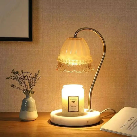 Lampe de bureau à bougie d'aromathérapie avec diffuseur d'arômes en marbre, minuterie d'éclairage à heure fixe, éclairage d'ambiance d'aromathérapie