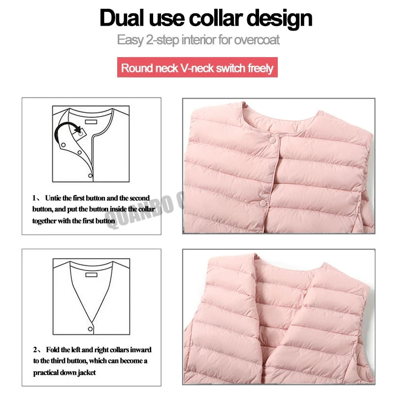 Doudoune sans manches pour femme, nouvelle collection printemps-hiver 2025, 90 % duvet de canard blanc, ultra légère, pliable, chaude, doublure en duvet