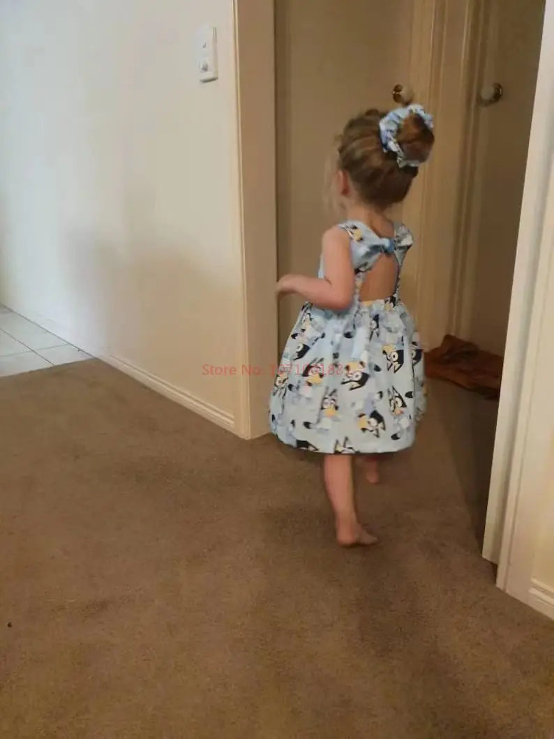 Robe d'été sans manches pour filles, motif animé, mignonne, imprimée, nœud, princesse, cadeau d'anniversaire, 90-130 cm