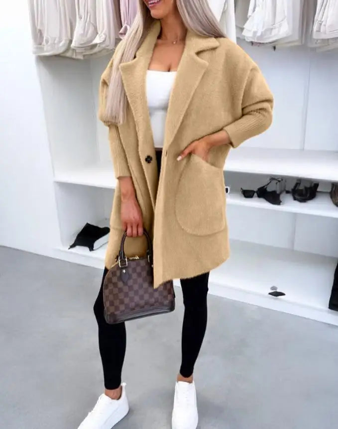Manteau femme automne hiver 2025 col rabattu manches longues décontracté boutonné avec poches simple loisirs voyage manteau
