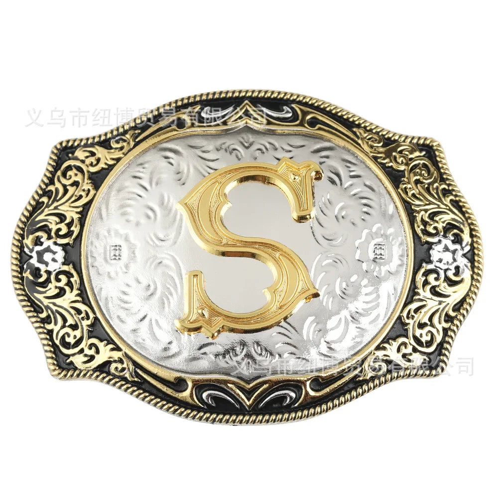 Boucle de ceinture avec lettres de A à Z, accessoires en alliage doré, style denim occidental