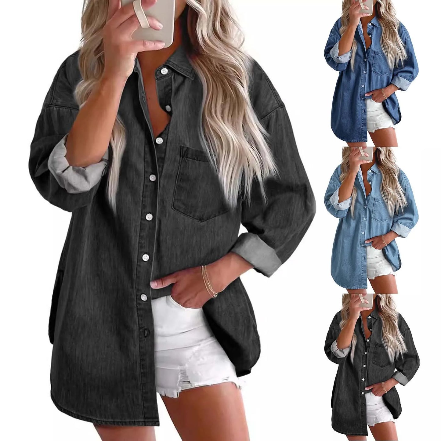 Chemises en jean décontractées et tendance, poches sauvages, style coréen, automne-été, chemisiers pour femmes, hauts minimalistes pour dames, nouvelle collection 2024