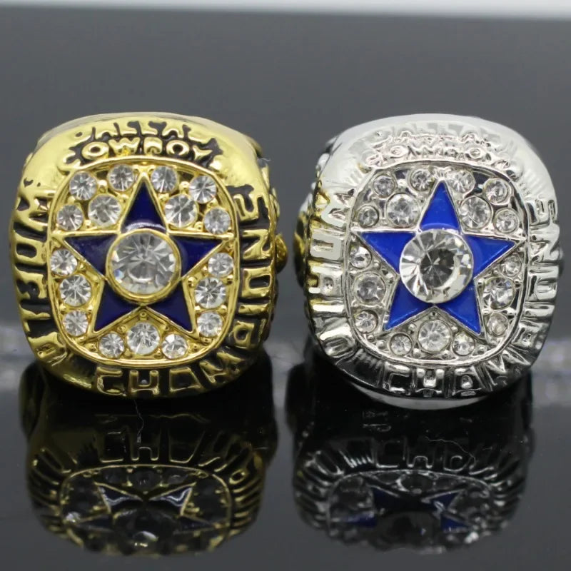 Bague de luxe Dallas Cowboy pour hommes et femmes, style punk, métal, cristal, étoile à cinq branches