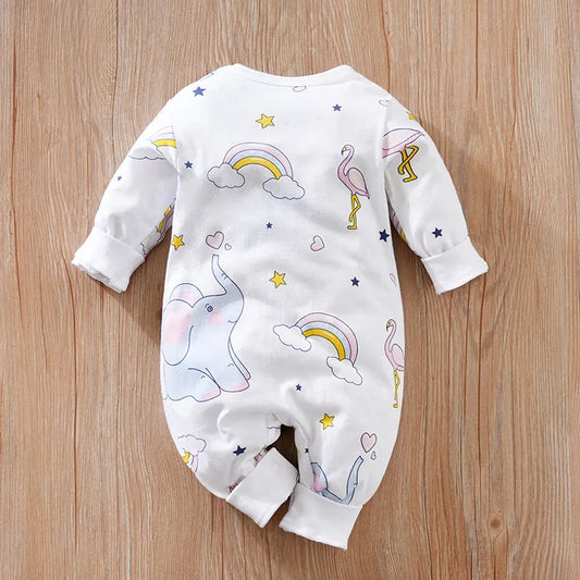 Body bébé confortable à manches longues en coton pour garçons et filles, imprimé éléphant arc-en-ciel, mignon, printemps et automne