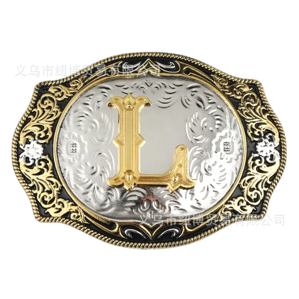 Boucle de ceinture avec lettres de A à Z, accessoires en alliage doré, style denim occidental