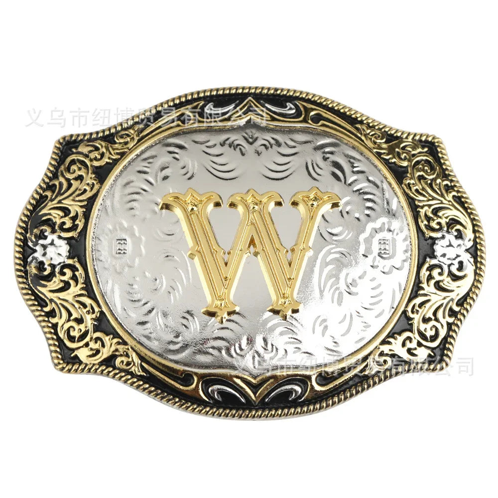 Boucle de ceinture avec lettres de A à Z, accessoires en alliage doré, style denim occidental