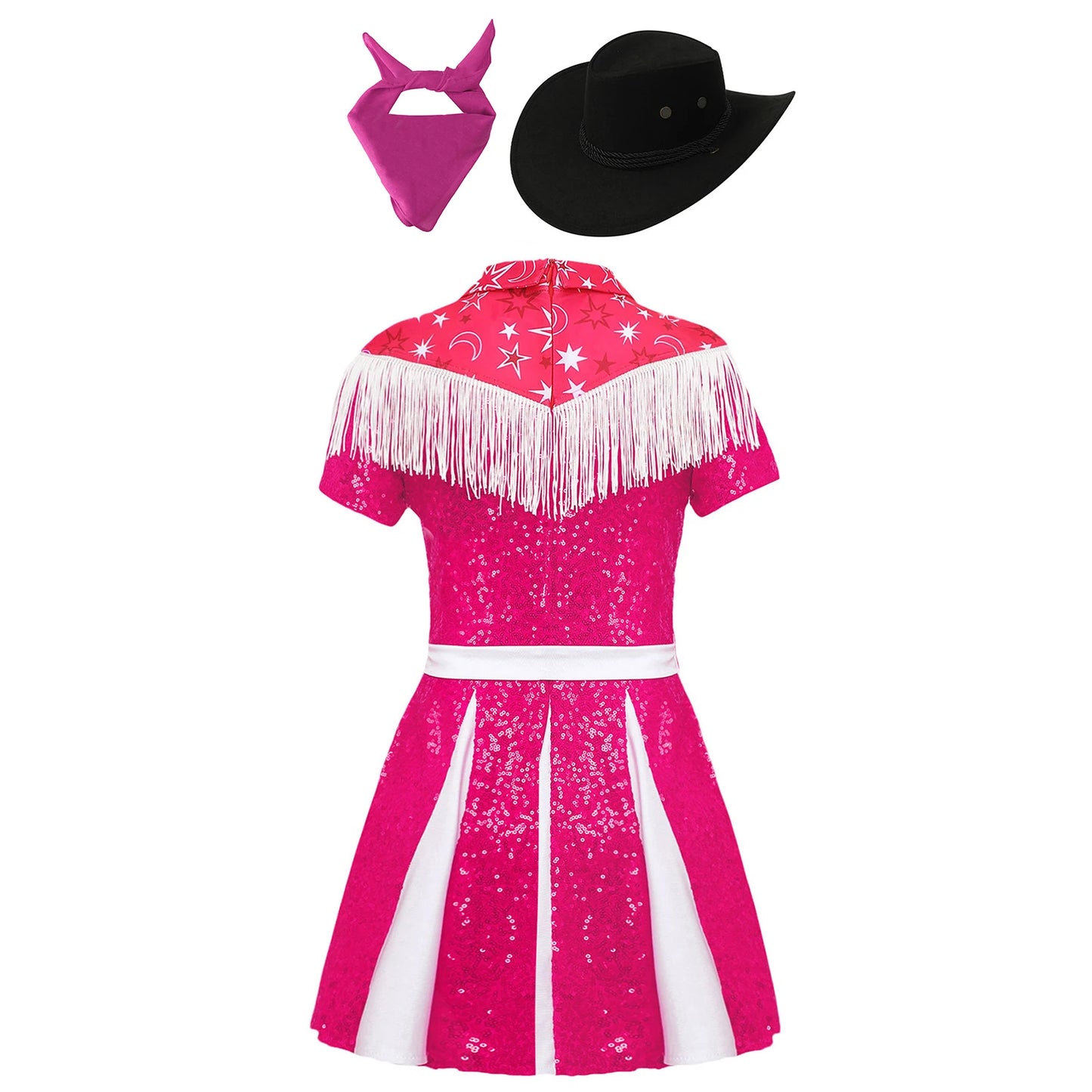 Costume de cow-girl western 3 pièces pour fille, robe plissée à paillettes avec chapeau de cowboy et bandana, pour Noël, Halloween, fête