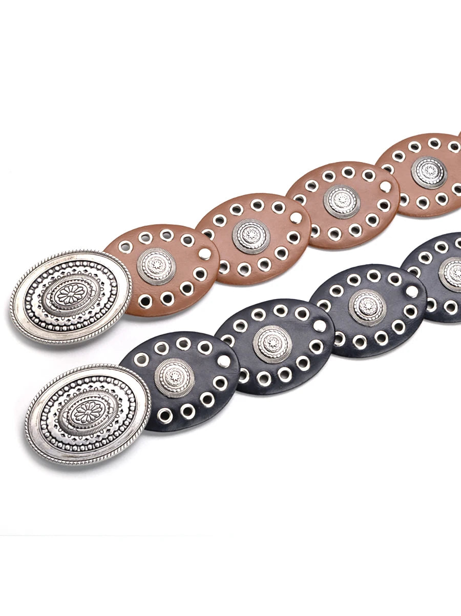Ceintures pour femmes, style cow-girl, style cowboy, Ćillets ovales en PU Ă©vidĂ©s, style punk, accessoire de dĂ©coration de taille rĂ©tro, ceinture sur vĂȘtements