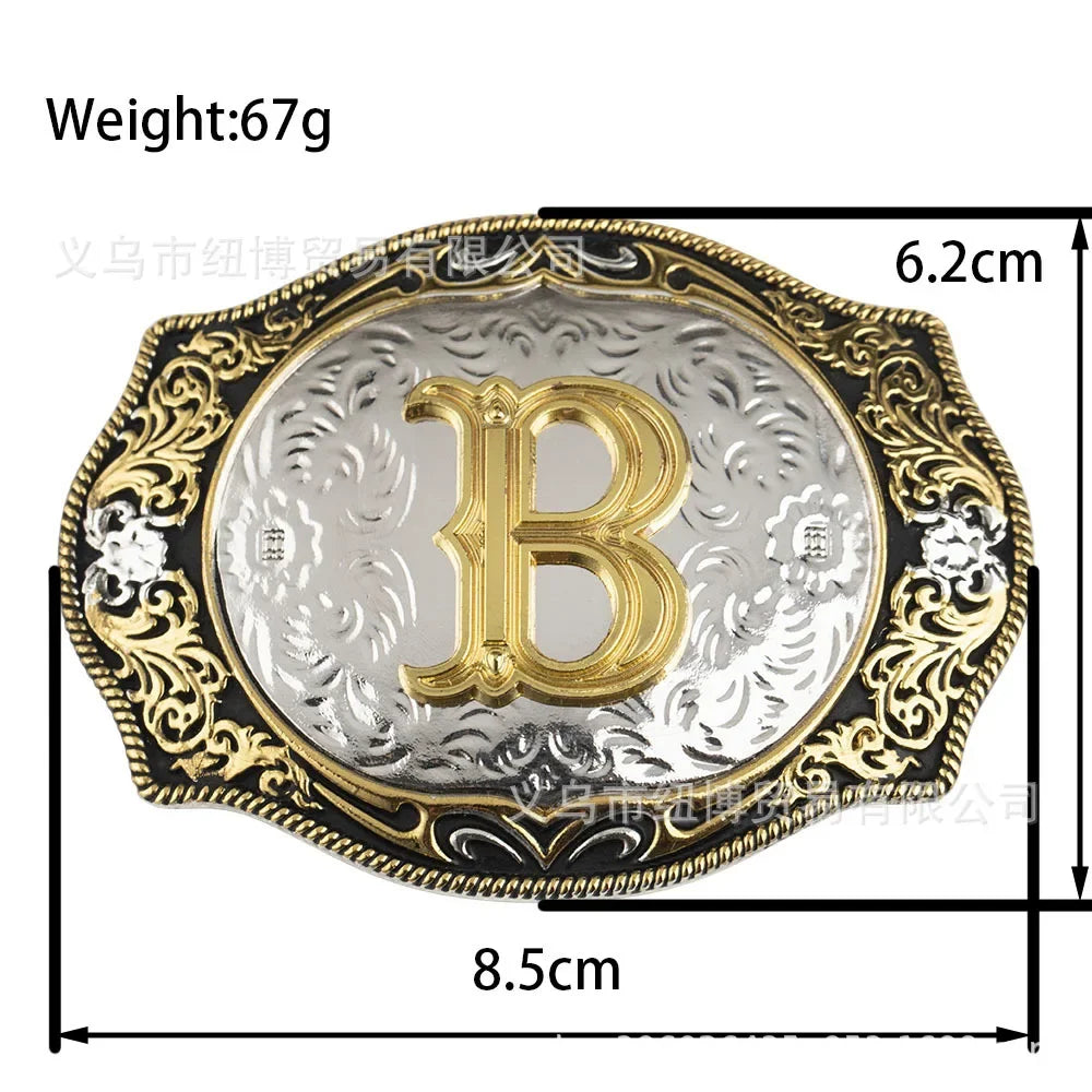 Boucle de ceinture avec lettres de A à Z, accessoires en alliage doré, style denim occidental