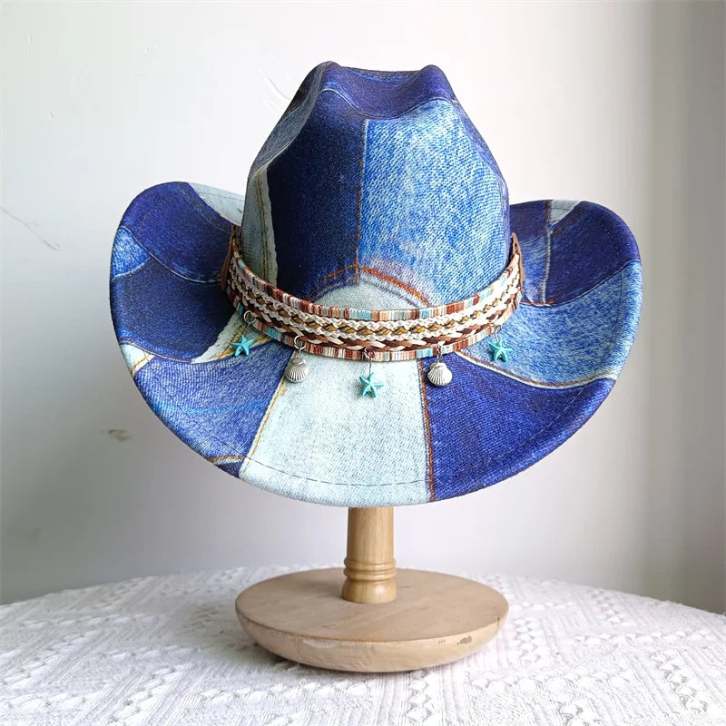 Chapeau de cowboy de style ethnique, tendance, chic, unisexe, couleur unie, avec décoration en forme de taureau, style western