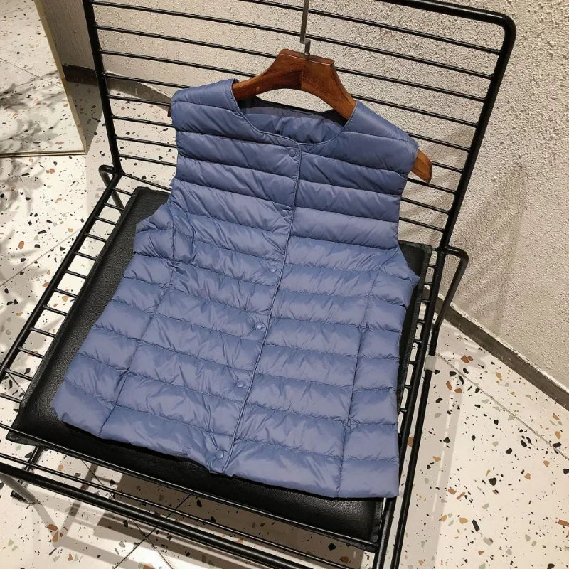 Doudoune sans manches pour femme, nouvelle collection printemps-hiver 2025, 90 % duvet de canard blanc, ultra légère, pliable, chaude, doublure en duvet