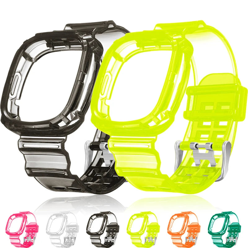 Bracelet transparent + étui pour Fitbit Versa 4/Versa 3, bracelet de rechange en silicone transparent pour montre connectée Fitbit Versa 4/3