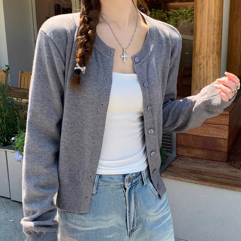 Cardigans tricotés à manches longues et col rond pour femme, pulls doux et solides, collection automne-hiver 2025