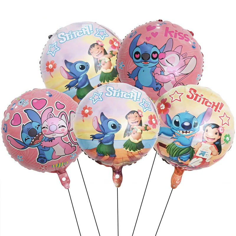5Pcs Lilo&Stitch 18in Round Ballon Set Party Supplies Kid Birthday DIY Party Decoration Foil Inflate Helium Globos Scene Layout