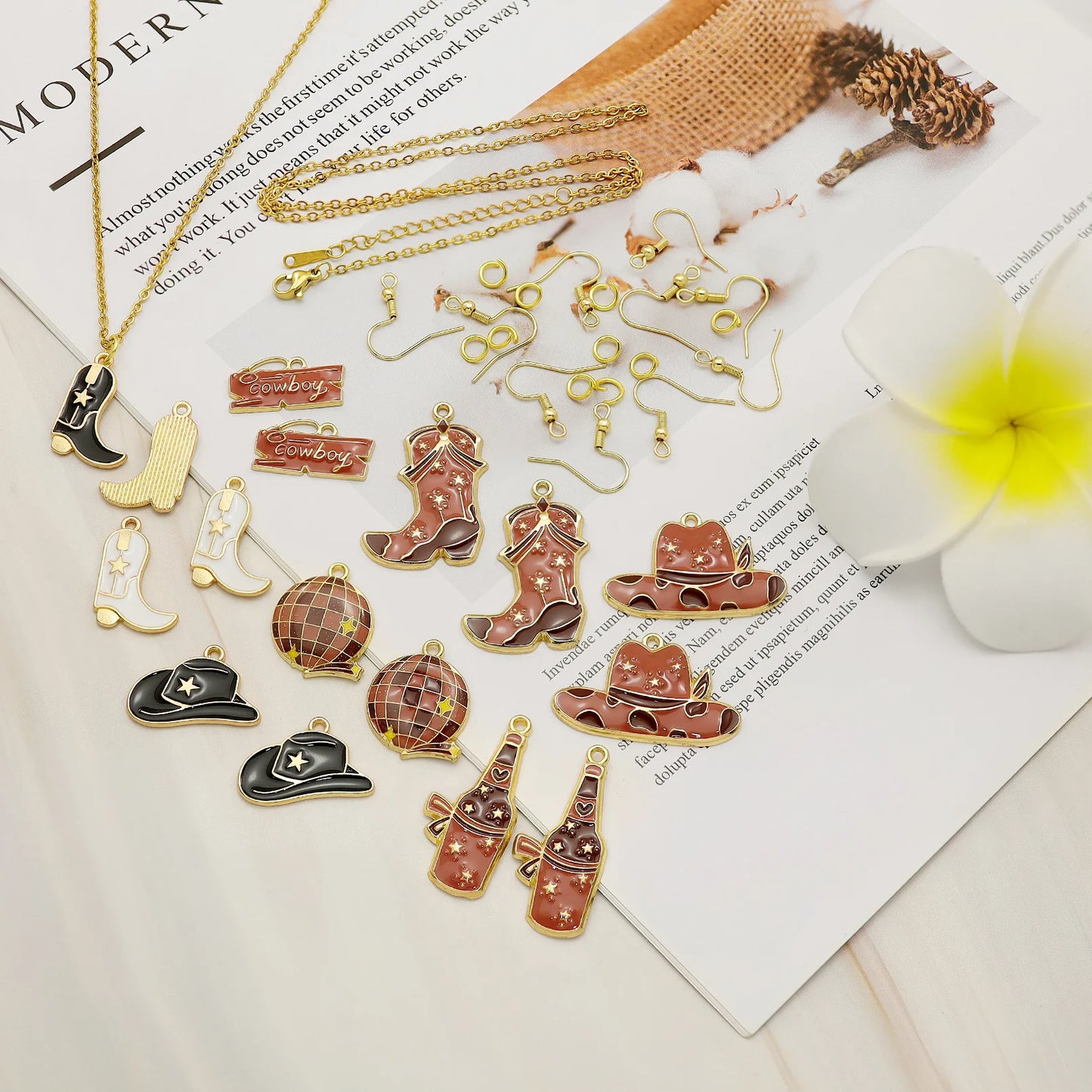 Pendentif Cowboy Western DIY Fabrication artisanale de bijoux pour boucles d'oreilles Bracelet Collier Émail Chapeau Cowgirl Bottes Breloques Accessoires