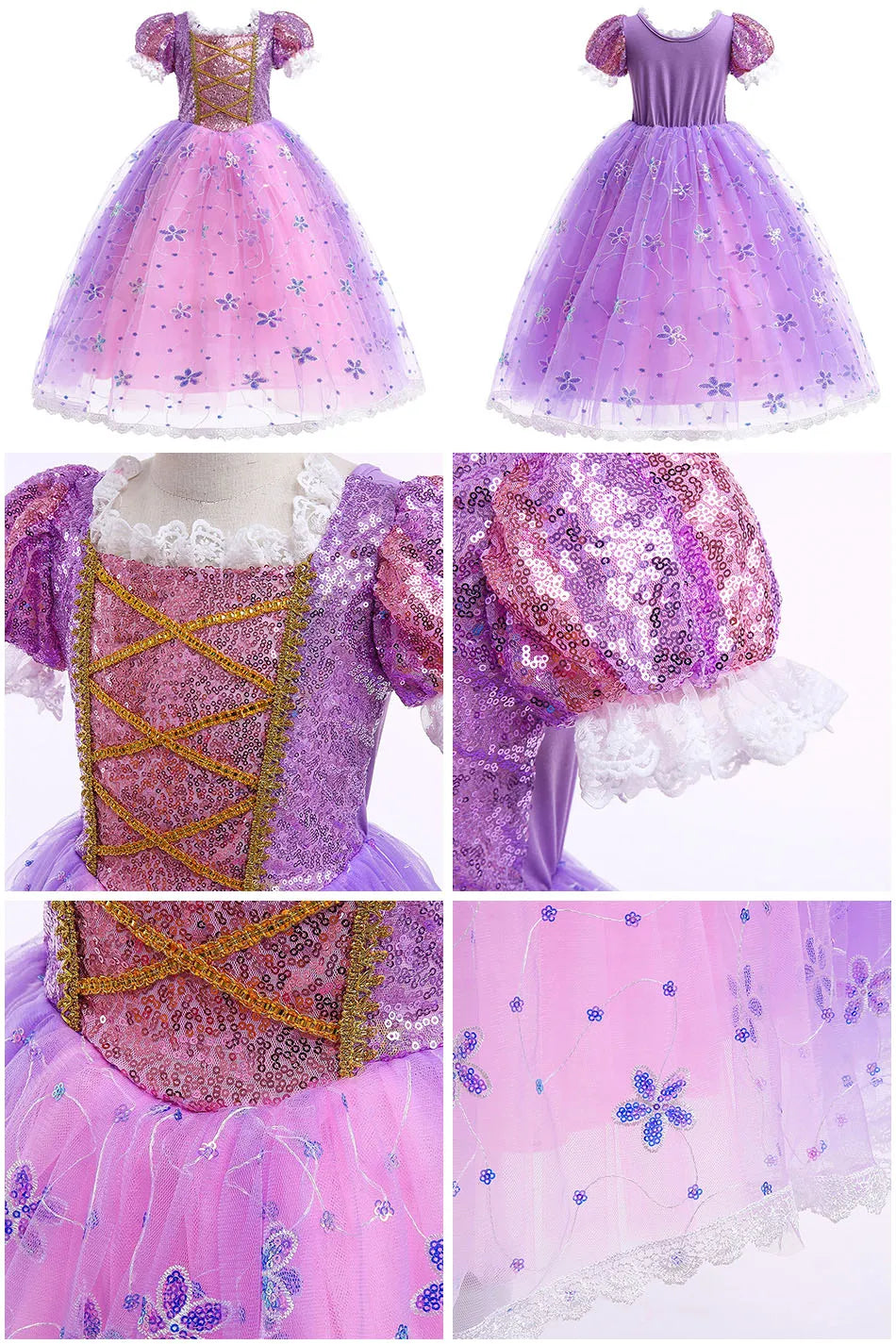 Robe de princesse pour filles, robe d'anniversaire à volants pour enfants, robe de Noël pour enfants,  spectacle, robes de cosplay fantaisie
