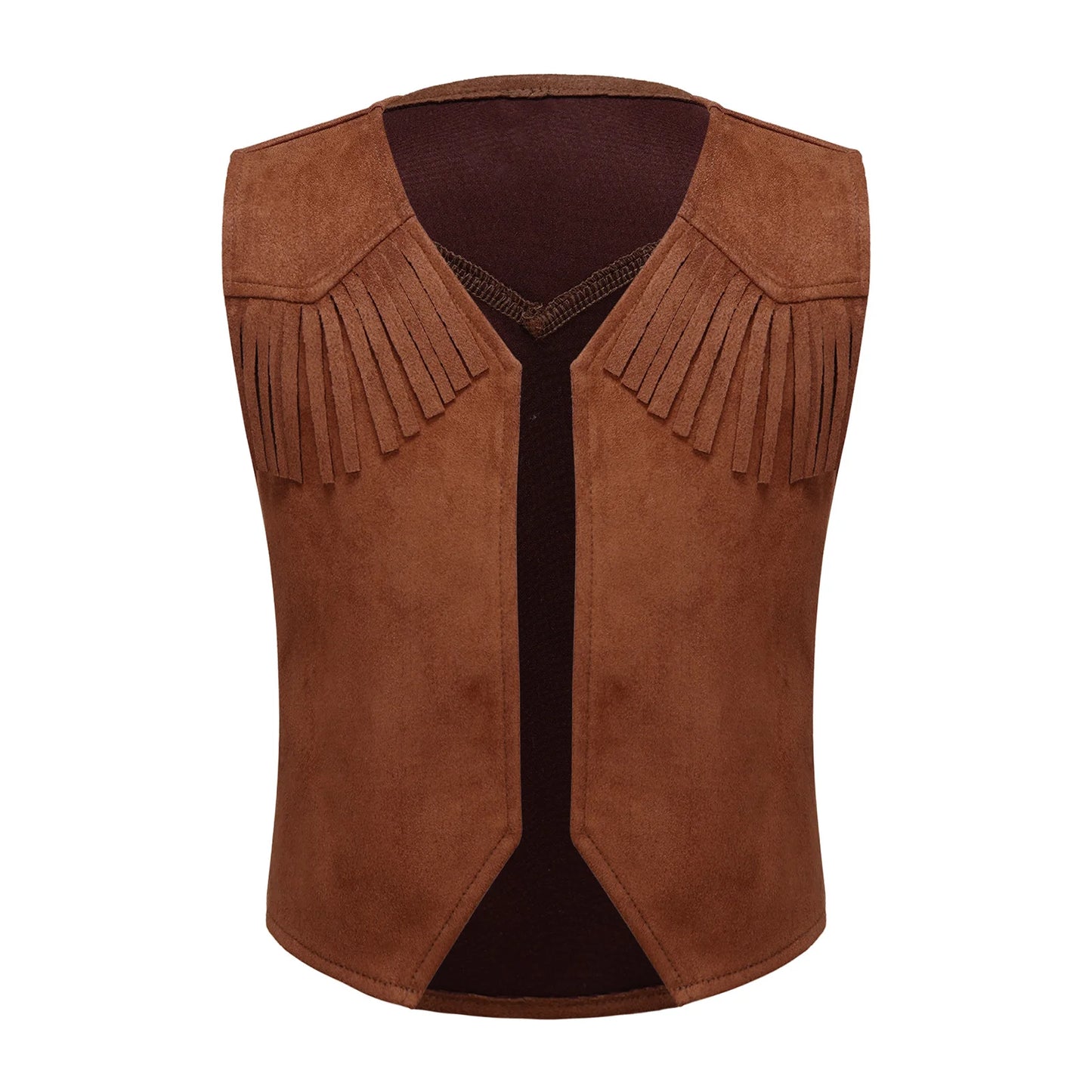 Gilet de cowboy western pour garçon, costume hippie cosplay, ourlet à franges, gilet ouvert sur le devant avec bandana et chapeau en feutre à cordon