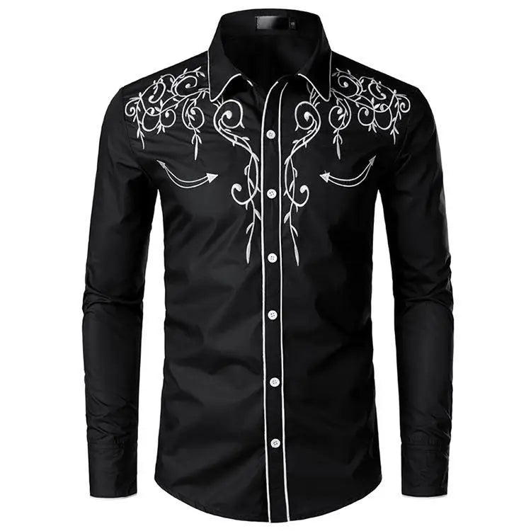 Chemise brodée à la main de style occidental, chemise rétro américaine, chemise brodée tendance pour homme, haut respirant, tailles S à 2XL