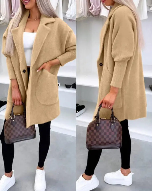 Manteau femme automne hiver 2025 col rabattu manches longues décontracté boutonné avec poches simple loisirs voyage manteau