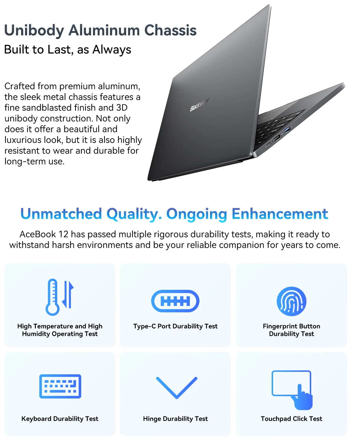 Ordinateur portable Blackview AceBook 12 Win 11 16'' FHD IPS, Intel I5-1030NG7, 16 Go de RAM, 512 Go de SSD, bouton d'alimentation 2 en 1 avec empreinte numérique