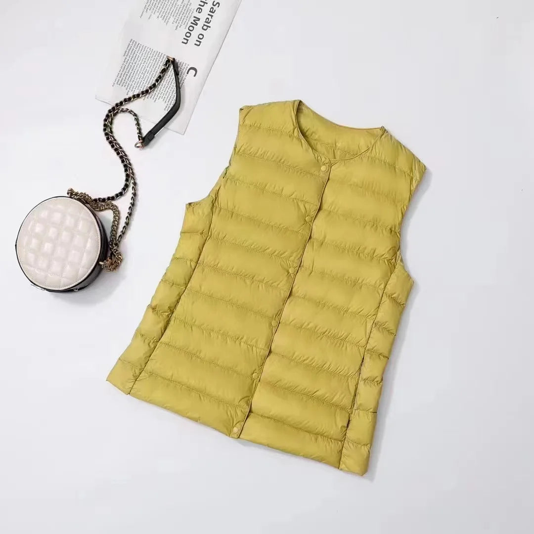 Doudoune sans manches pour femme, nouvelle collection printemps-hiver 2025, 90 % duvet de canard blanc, ultra légère, pliable, chaude, doublure en duvet