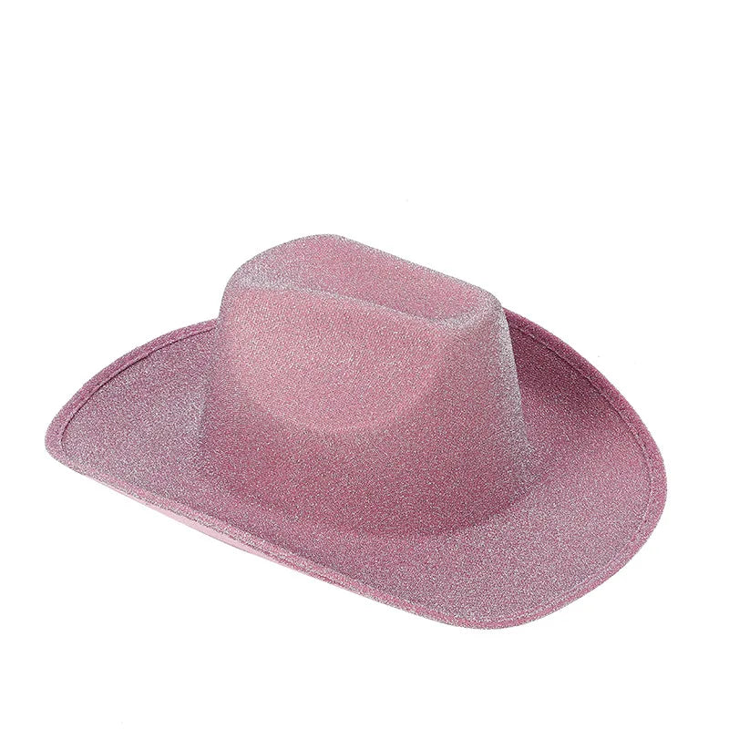 Chapeau de cowboy composite EVA rose en denim doré pour fête d'Halloween Chapeau de cowboy à paillettes d'Halloween