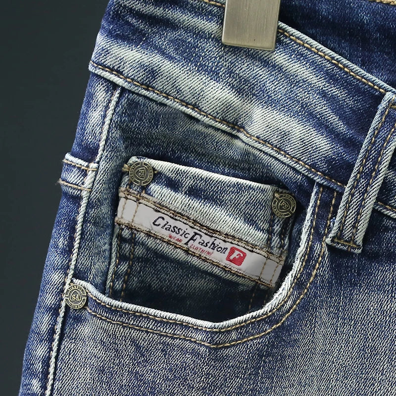 Jean rétro pour homme, slim, élastique, fermeture éclair, pantalon crayon skinny, style Harajuku, hip-hop, rock, moto, streetwear