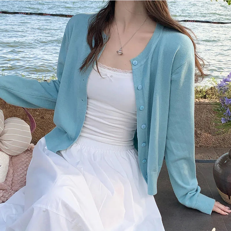 Cardigans tricotés à manches longues et col rond pour femme, pulls doux et solides, collection automne-hiver 2025