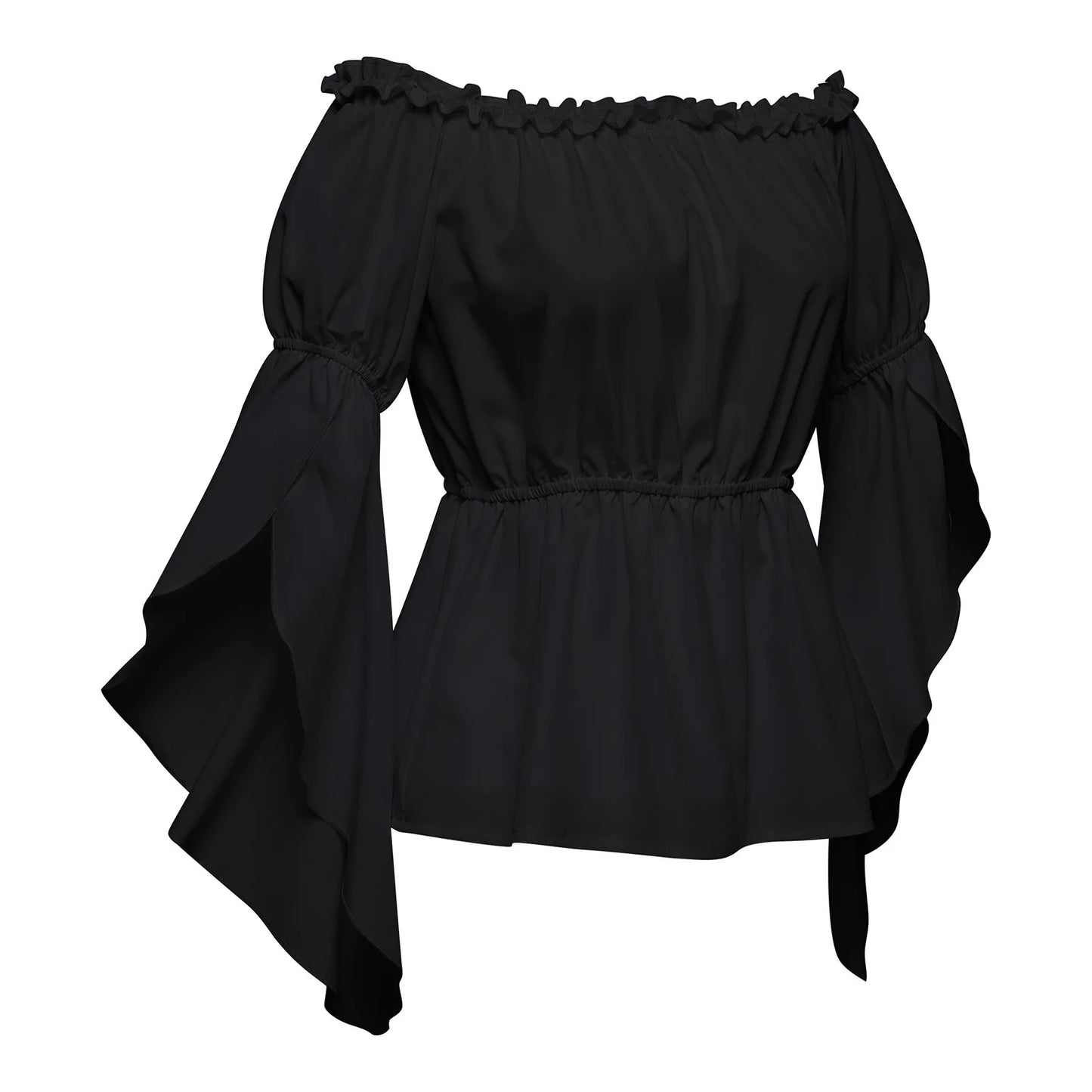 Chemises à volants Renaissance pour femmes, chemisier plissé à manches froissées, épaules dénudées, col bateau, chemise médiévale, chemise victorienne