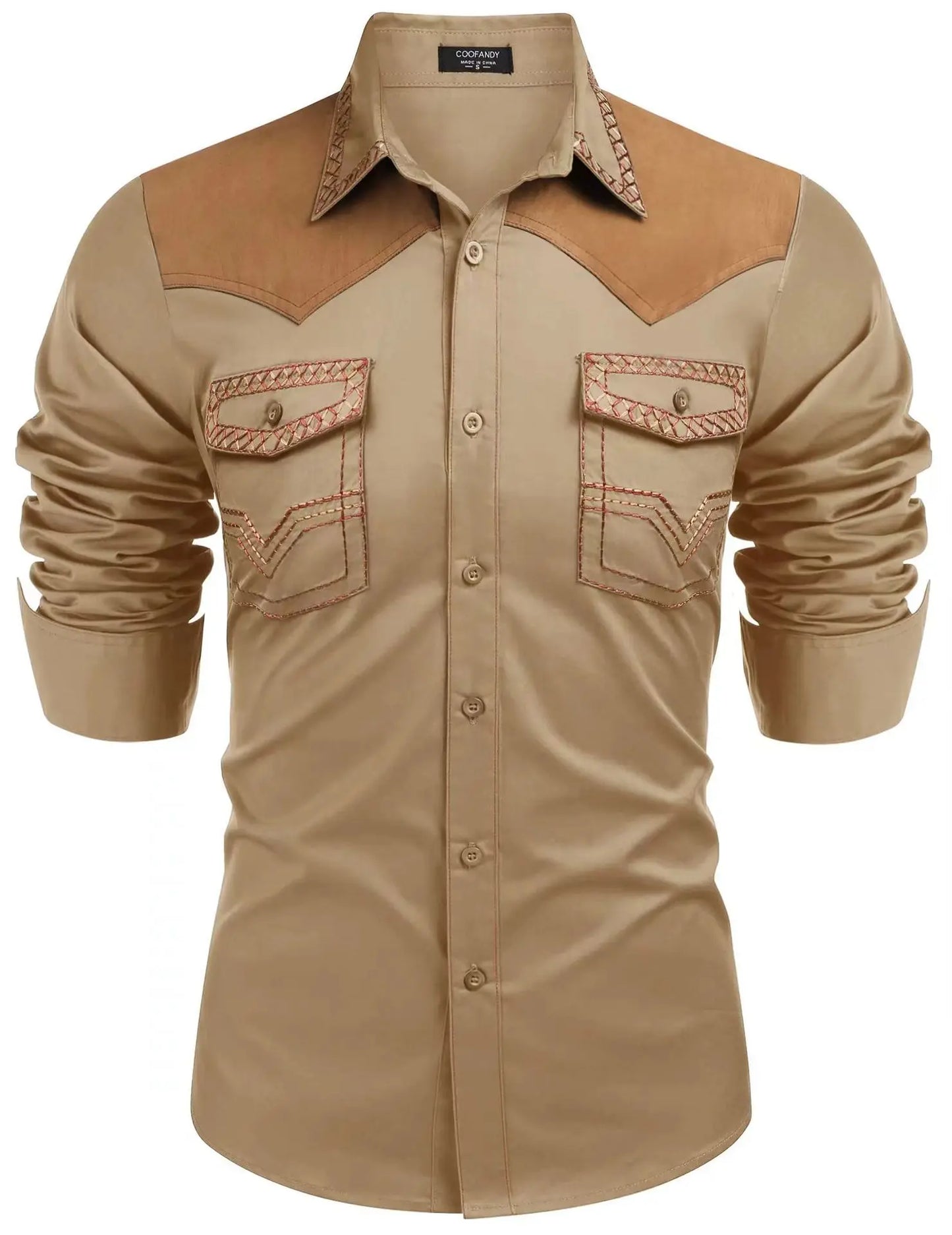 Chemise style cowboy western pour homme, printemps-automne 2025, manches longues, revers, vĂȘtements dĂ©contractĂ©s et tendance