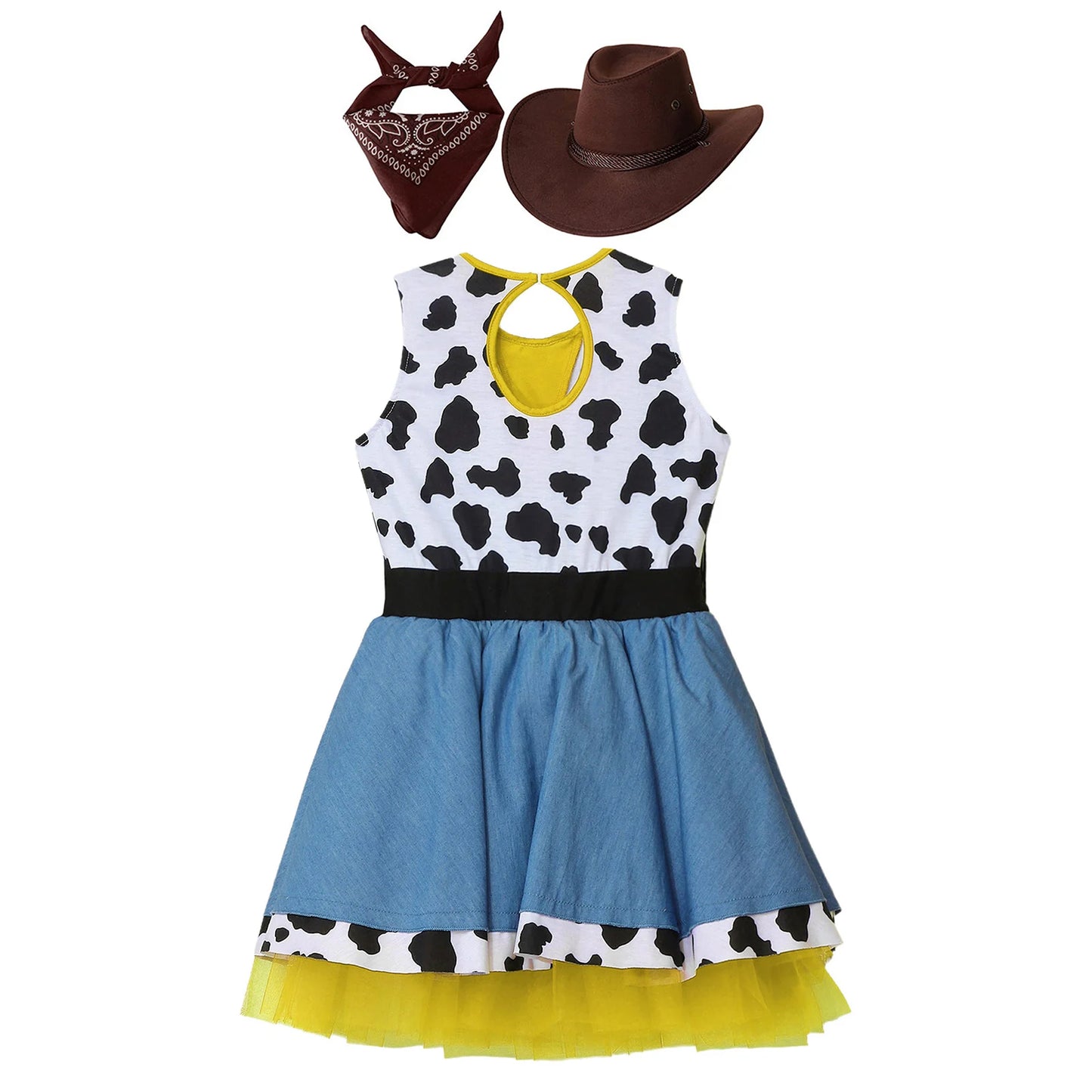Costume de cow-girl western pour fille, 3 pièces, robe tutu à franges avec bandana et chapeau de cowboy