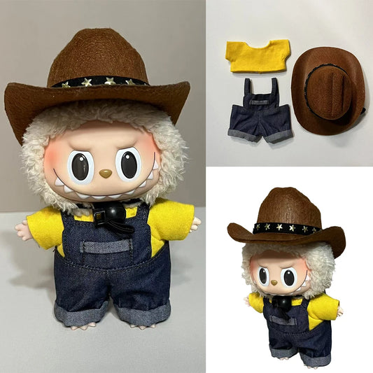 Tenue de poupĂ©e Labubu de 15 Ă  17 cm - Ensemble de vĂȘtements style cowboy avec chapeau et accessoires | Accessoires Labubu | Labubu