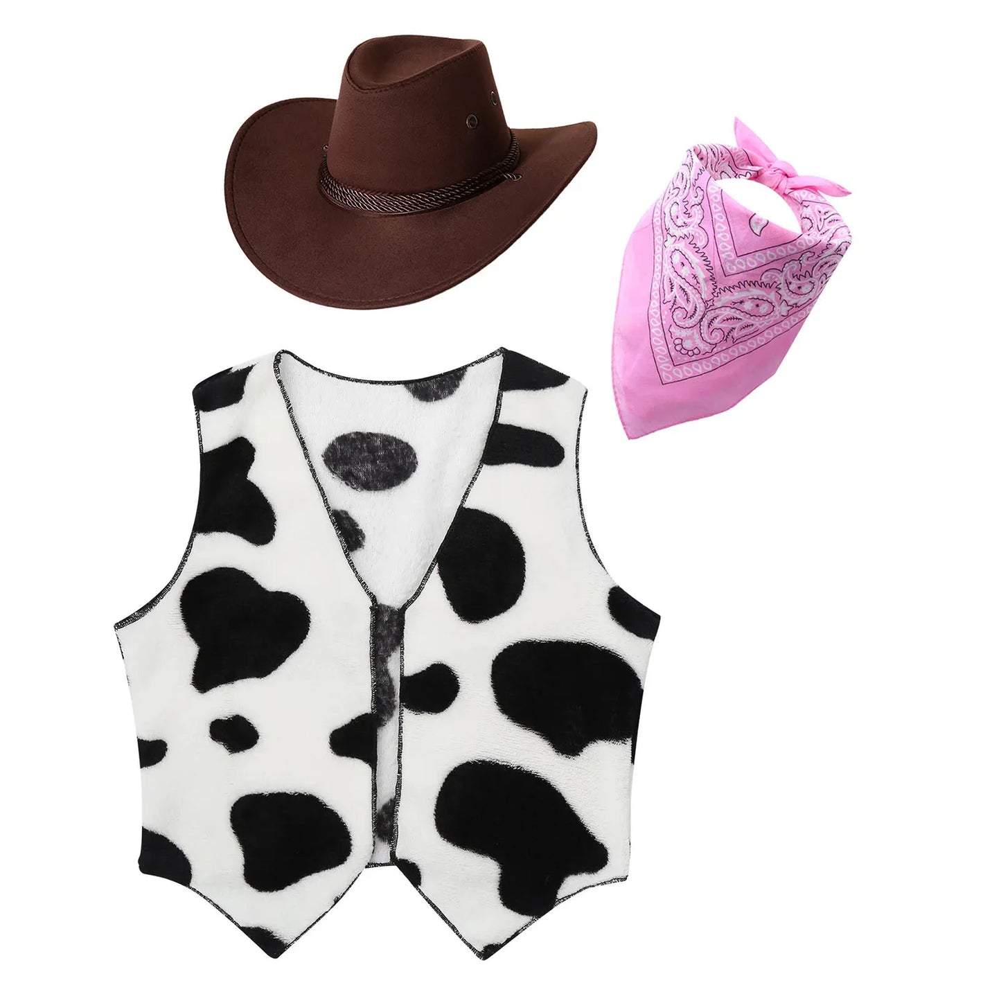 Costume de cow-boy et de cow-girl du Far West, déguisement d'Halloween, gilet sans manches à franges avec bandana et chapeau