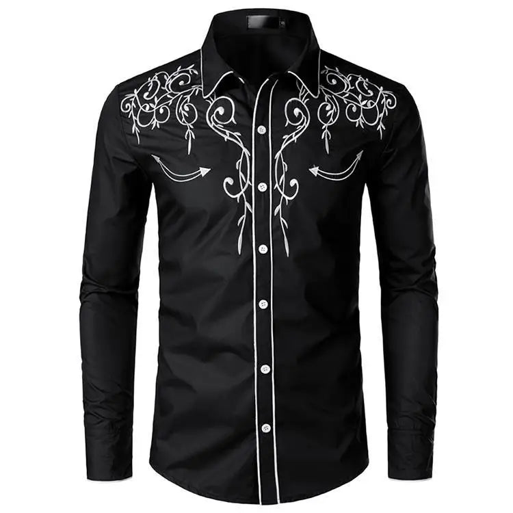 Chemise brodée à la main de style occidental, chemise rétro américaine, chemise brodée tendance pour homme, haut respirant, tailles S à 2XL
