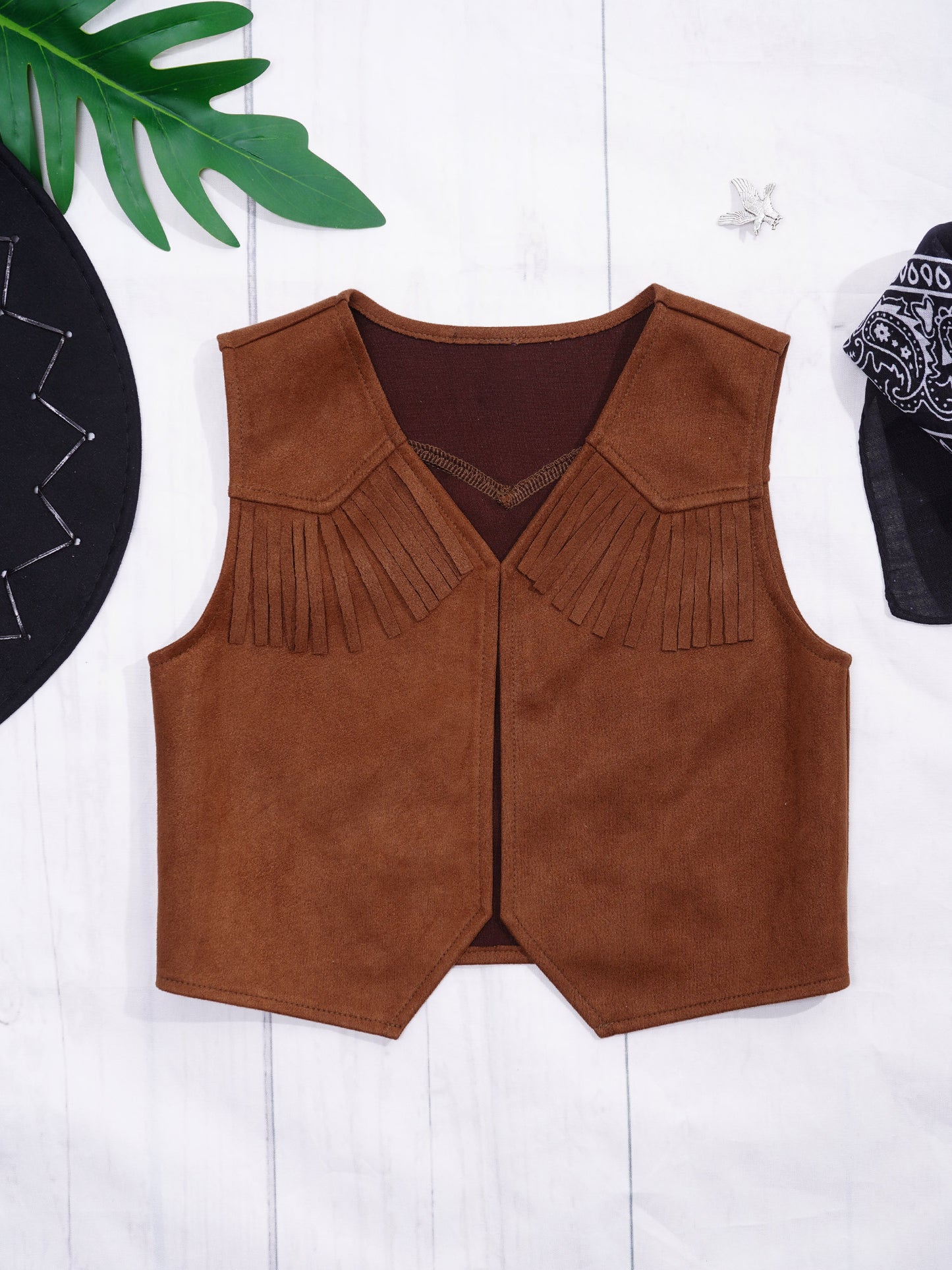 Costume de cow-boy et de cow-girl du Far West, déguisement d'Halloween, gilet sans manches à franges avec bandana et chapeau