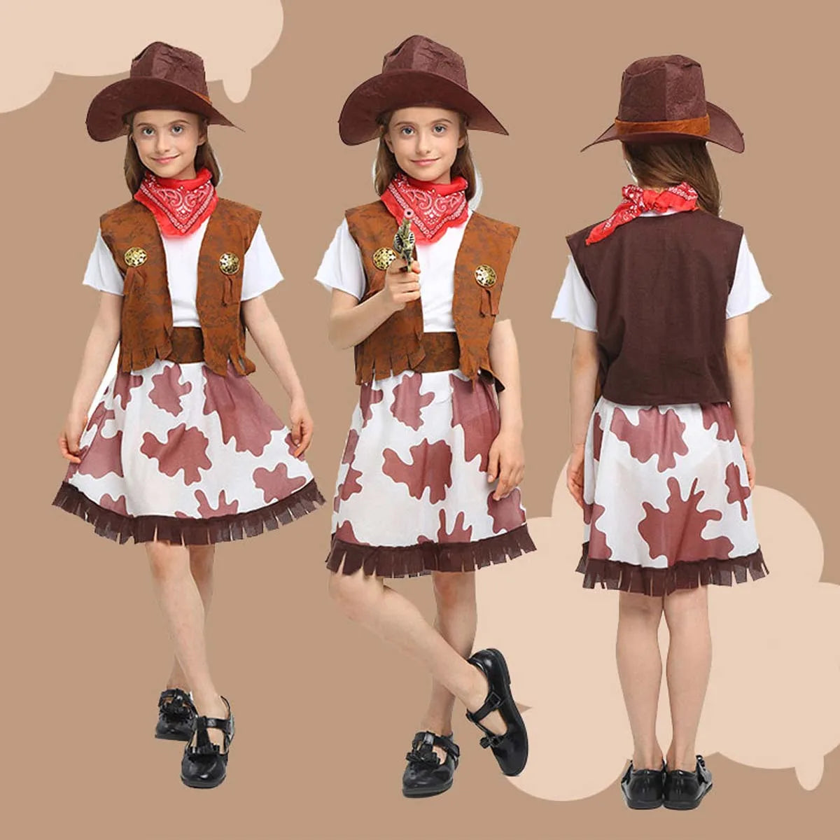 Costume de cow-boy pour fille, tenue de cow-girl pour enfant, déguisement de carnaval, de Purim, d'Halloween, de fête