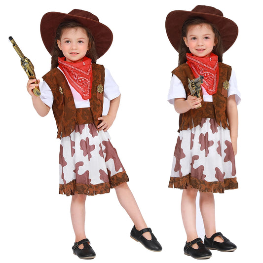 Costume de cow-boy pour fille, tenue de cow-girl pour enfant, déguisement de carnaval, de Purim, d'Halloween, de fête
