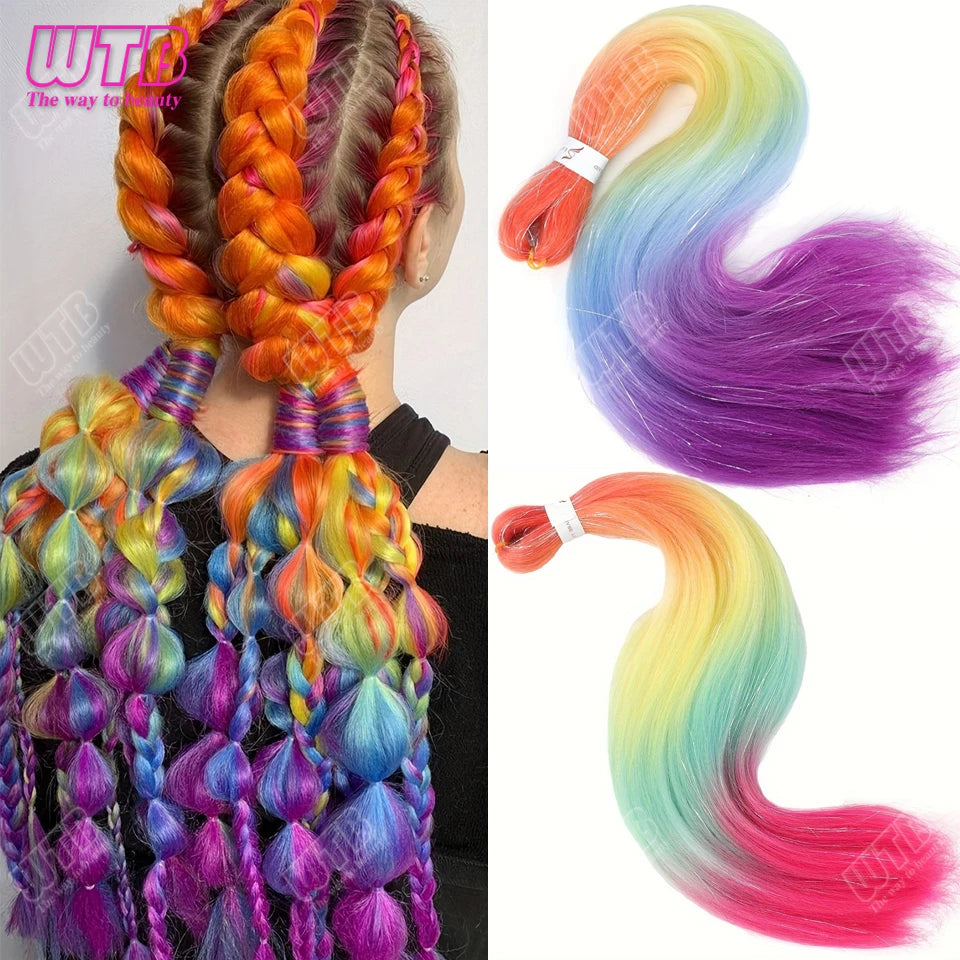 Postiche synthétique ombré arc-en-ciel de 66 cm, couleurs mélangées, long et lisse, tresses jumbo au crochet pour femmes