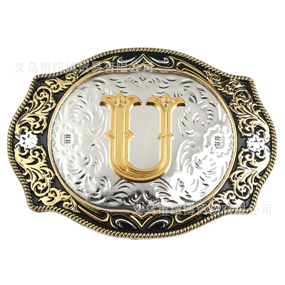 Boucle de ceinture avec lettres de A à Z, accessoires en alliage doré, style denim occidental