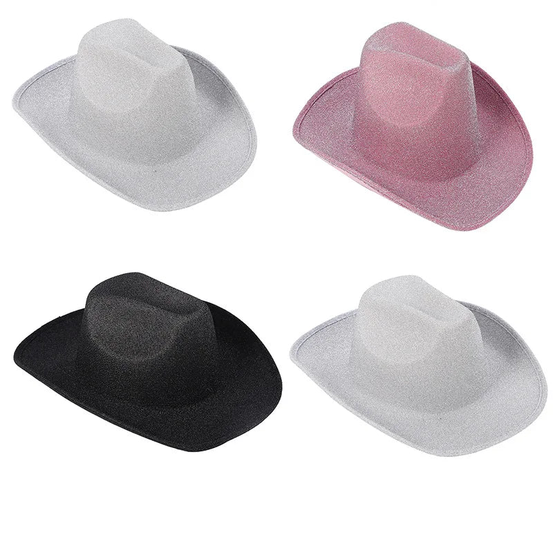 Chapeau de cowboy composite EVA rose en denim doré pour fête d'Halloween Chapeau de cowboy à paillettes d'Halloween