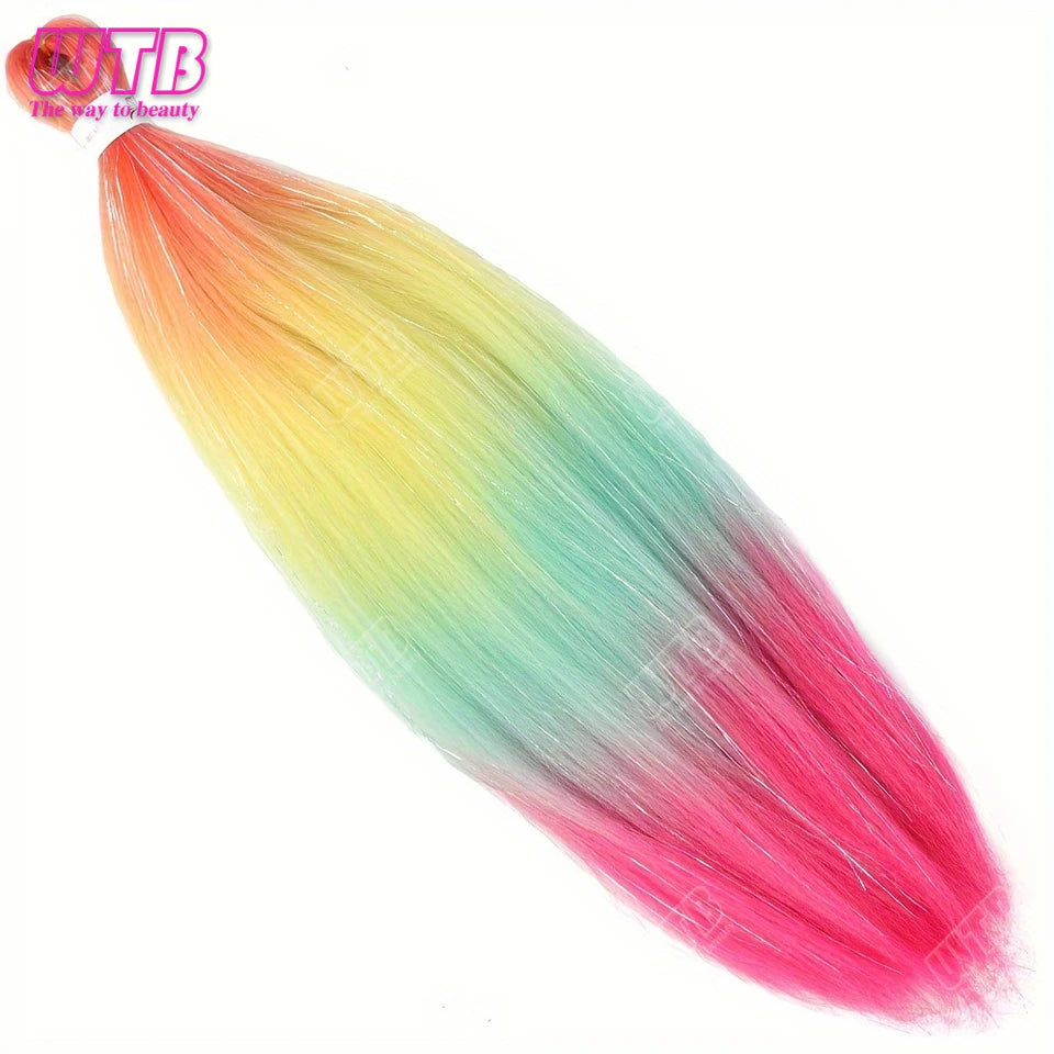 Postiche synthétique ombré arc-en-ciel de 66 cm, couleurs mélangées, long et lisse, tresses jumbo au crochet pour femmes
