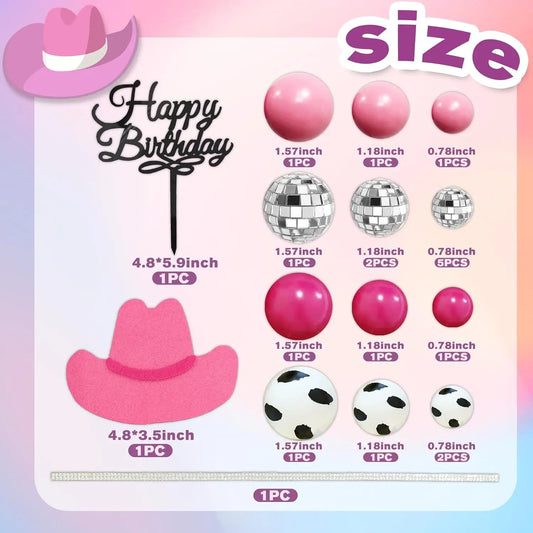 DĂ©coration de gĂąteau de Cowgirl rose vif, chapeau de Cowgirl brillant, boules Disco pour fĂȘte Ă thĂšme occidental, fournitures de fĂȘte d'anniversaire