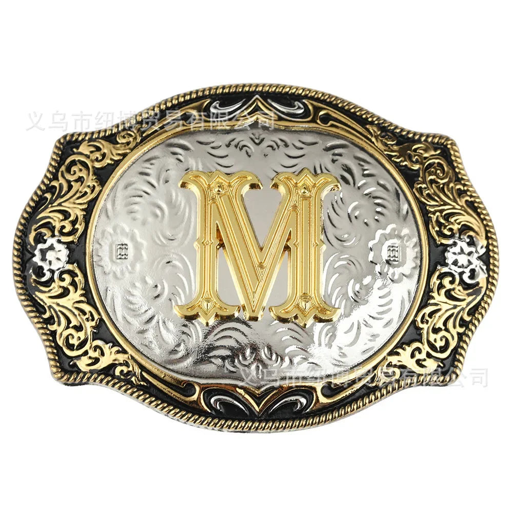 Boucle de ceinture avec lettres de A à Z, accessoires en alliage doré, style denim occidental