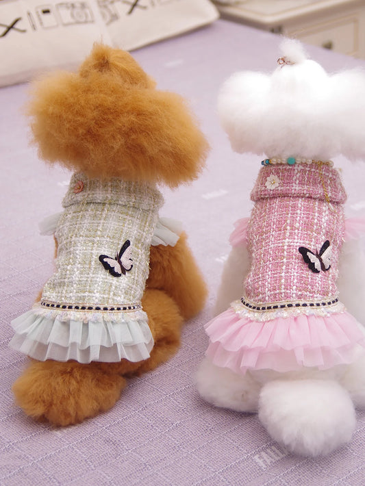 VĂȘtements pour chien : robe et veste de princesse, adaptĂ©s aux caniches, bichons maltais et yorkshires terriers, au printemps et en automne.